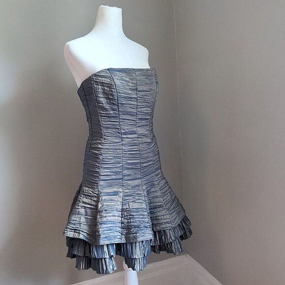 Vintage Y2K Jessica McClintock Cocktail Dress Metallic Strapless Puff Size 4 - Picture 10 of 11